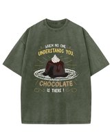 Męska koszulka oversize efekt sprania Ciasto Czekoladowe Khaki M