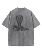 Męska koszulka oversize efekt sprania Cobra Wzór Artystyczna Grafitowa XL