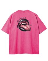 Męska koszulka oversize efekt sprania Czarne Usta Zła Wiedźma Różowa XXL