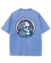 Męska koszulka oversize efekt sprania Czaszka Mrok Ciemność Błękitna XXL