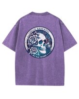 Męska koszulka oversize efekt sprania Czaszka Mrok Ciemność Fioletowa 3XL