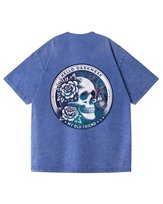 Męska koszulka oversize efekt sprania Czaszka Mrok Ciemność Niebieska L