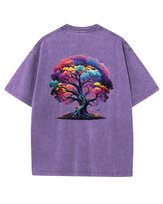 Męska koszulka oversize efekt sprania Drzewo Kolory Tęcza Fioletowa M