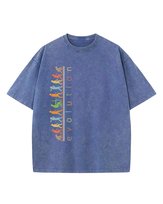 Męska koszulka oversize efekt sprania Ewolucja Rozwój Grafika Niebieska L