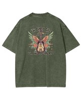 Męska koszulka oversize efekt sprania Gitara Akustyczna Khaki XL