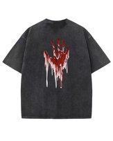 Męska koszulka oversize efekt sprania Horror Dłoń Krew Czarna XXL