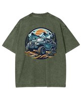 Męska koszulka oversize efekt sprania Jazda Teranowa Off-Road Khaki S