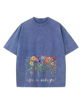 Męska koszulka oversize efekt sprania Kolorowe Kwiaty Wiosna Niebieska S