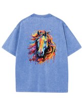 Męska koszulka oversize efekt sprania Kolorowy Koń Piękno Błękitna XXL