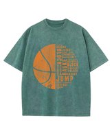 Męska koszulka oversize efekt sprania Koszykówka Piłka Pasja Zielona 3XL