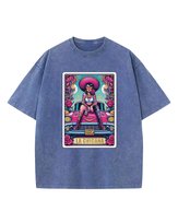 Męska koszulka oversize efekt sprania Latynoska Dziewczyna Niebieski S