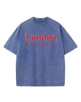 Męska koszulka oversize efekt sprania Londyn Anglia Wakacje Niebieska S