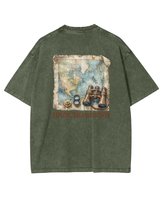 Męska koszulka oversize efekt sprania Mapa Podróże Wakacje Khaki 3XL