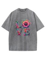 Męska koszulka oversize efekt sprania Miłość Love Kwiaty Grafitowa XL