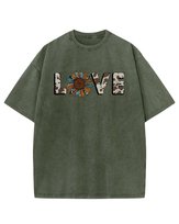 Męska koszulka oversize efekt sprania Miłość Love Kwiaty Khaki XXL