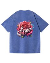 Męska koszulka oversize efekt sprania Miłość Love Kwiaty Róża Niebieska S