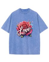 Męska koszulka oversize efekt sprania Miłość Love Kwiaty Róża Niebieska XL