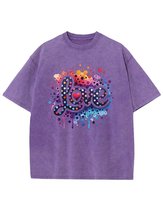 Męska koszulka oversize efekt sprania Miłość Love Muzyka Fioletowa M