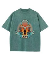 Męska koszulka oversize efekt sprania Miłość Love Na zawsze Zielona XL