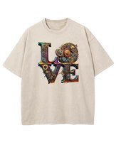 Męska koszulka oversize efekt sprania Miłość Love Steampunk Beżowa 3XL