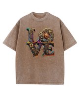 Męska koszulka oversize efekt sprania Miłość Love Steampunk Brązowa 3XL