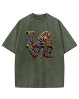 Męska koszulka oversize efekt sprania Miłość Love Steampunk Khaki XXL