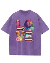 Męska koszulka oversize  efekt sprania Miłość Love Wakacje Fioletowa 3XL