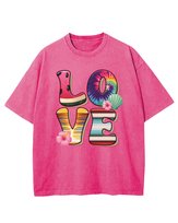 Męska koszulka oversize  efekt sprania Miłość Love Wakacje Różowa 3XL