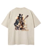 Męska koszulka oversize efekt sprania Miłość Rock Gitara Beżowa M