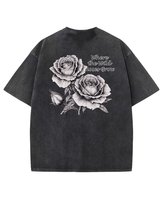 Męska koszulka oversize efekt sprania Monochromatyczna Róża Czarna L