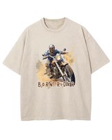 Męska koszulka oversize efekt sprania Motocykl Kierowca Beżowa XL