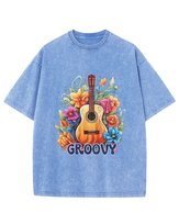 Męska koszulka oversize efekt sprania Muyzka Gitara Na luzie Błękitna 3XL