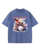 Męska koszulka oversize efekt sprania Muzyka Perkusja Niebieska XXL