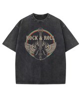 Męska koszulka oversize efekt sprania Muzyka Rock and Roll Czarna S