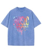 Męska koszulka oversize efekt sprania Muzyka Styl Odbicie Błękitna S