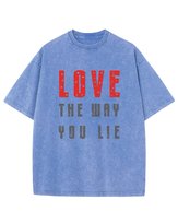 Męska koszulka oversize efekt sprania nadruk hybrydowy Miłość Jasnoniebieski XXL