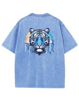 Męska koszulka oversize efekt sprania Niebieski Tygrys Roar Błękitna L