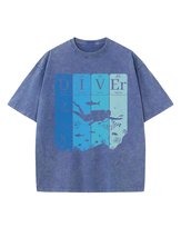 Męska koszulka oversize efekt sprania Nurek Pływanie Hobby Niebieska S