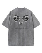 Męska koszulka oversize efekt sprania Oczy Patrzę na Ciebie Grafitowa L