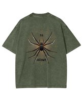 Męska koszulka oversize efekt sprania Pająk Moja Sieć Khaki S