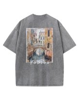 Męska koszulka oversize efekt sprania Piękna Wenecja Wakacje Grafitowa L