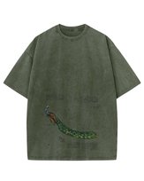 Męska koszulka oversize efekt sprania Piękny Paw Zwierzęta Khaki XXL