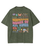 Męska koszulka oversize efekt sprania Pozytywne Myślenie Khaki 3XL