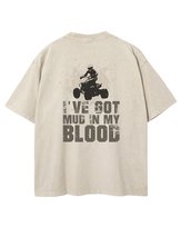 Męska koszulka oversize efekt sprania Quad Motorcross Zabawa Beżowa XXL
