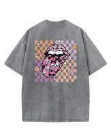 Męska koszulka oversize efekt sprania Rock Vibe Usta Język Grafitowa M