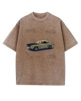 Męska koszulka oversize efekt sprania Samochód Klasyk Brązowa M