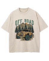 Męska koszulka oversize efekt sprania Samochód Terenowy Beżowa XL