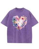 Męska koszulka oversize efekt sprania Serce Pełne Kwiatów Fioletowa XL