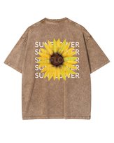 Męska koszulka oversize efekt sprania Słonecznik Kwiaty Lato Brązowa XL