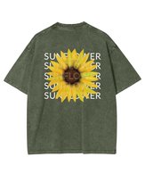 Męska koszulka oversize efekt sprania Słonecznik Kwiaty Lato Khaki XL